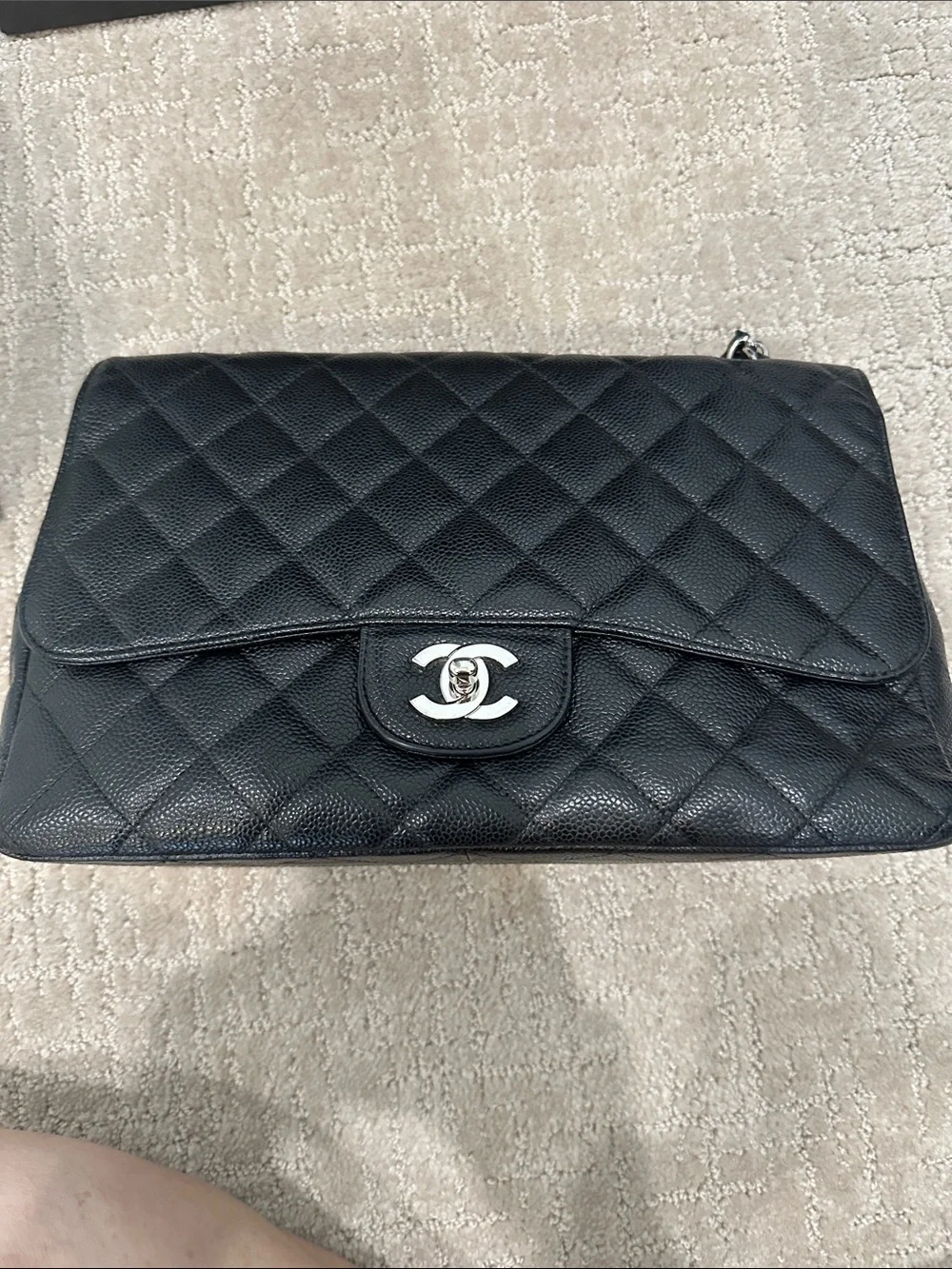 CHANEL Black Quilted Caviar Leather Single Flap Shoulder Bag